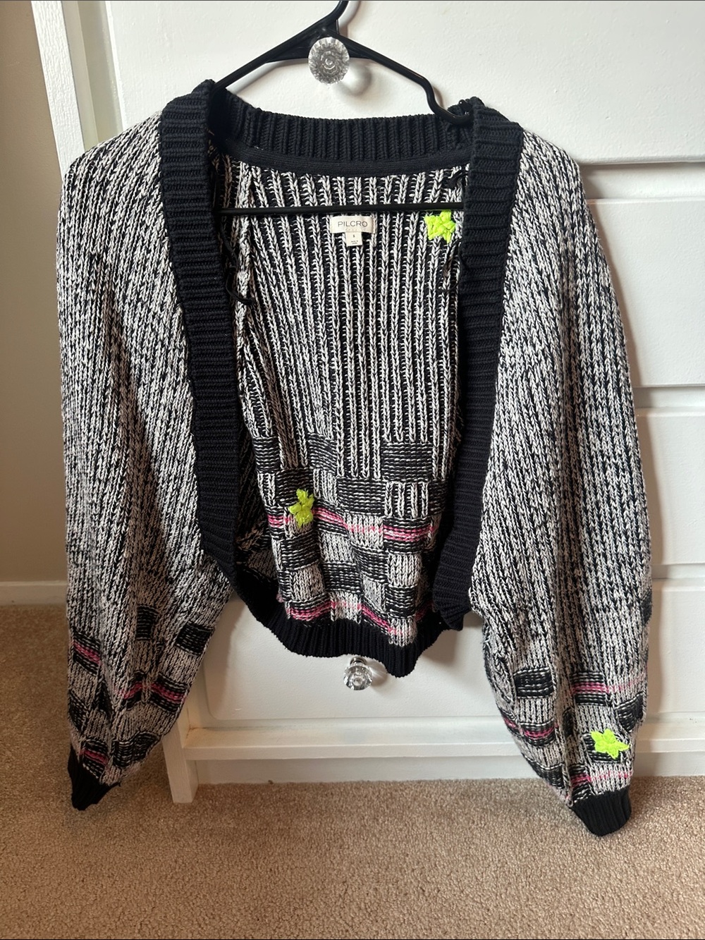 Pilcro x Anthropologie Black & White  Open Cardigan with Neon Stars NWOT